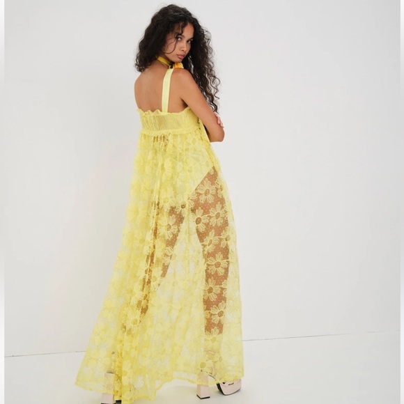 ANTHROPOLOGIE For Love & Lemons Yellow Lace Maxi Dress size small - Picture 6 of 15